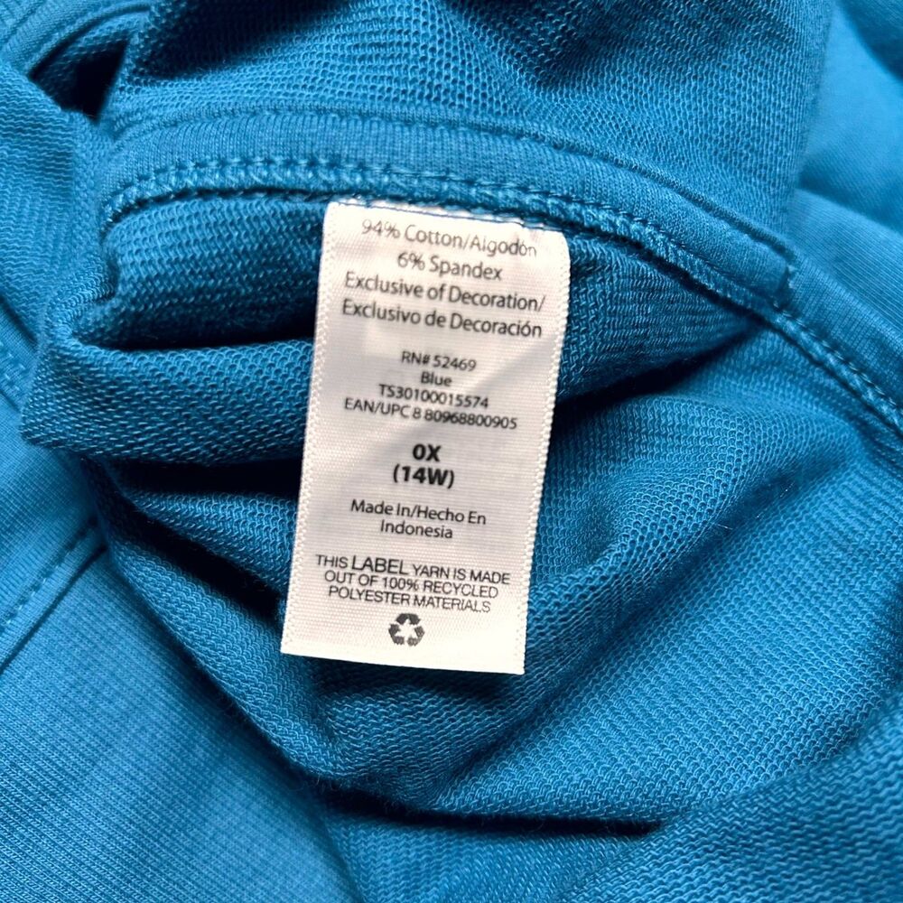 Terra & Sky Sweatshirt Womens 0X 14W Plus Blue Terry Fleece Stretch High-Low NWT - Picture 9 of 10